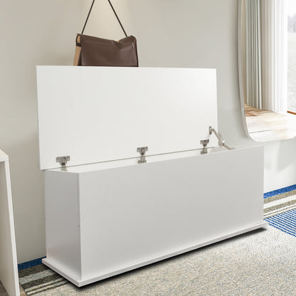 Storage Chest Trunk, Lift Top Wood Box For Entryway Bench Organizer Home Furniture, White