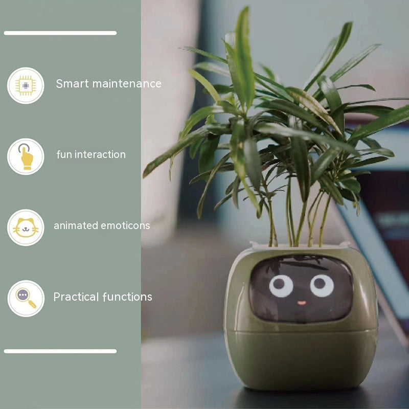 Smart Planter with animated emoticons and practical functions for smart maintenance and fun interaction.