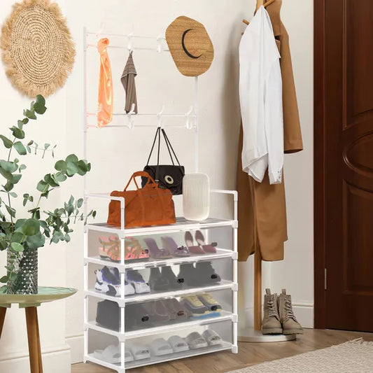 5-Tier Coat Rack with 8 Hooks – Freestanding Entryway Hall Tree & Shoe Organizer